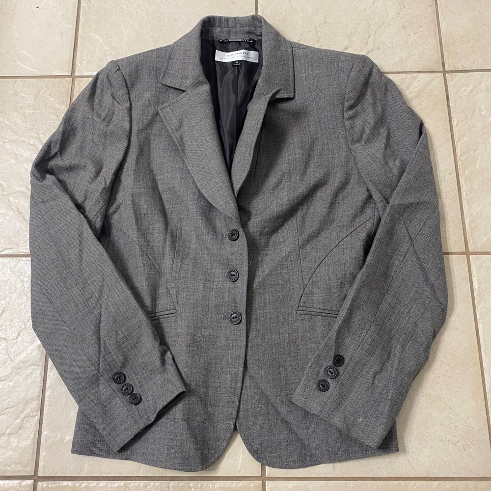 Tahari Arthur S Levine‎ Women Grey Single Breasted Blazer Suit Jacket Size 6